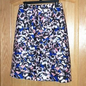 JCrew women's floral hibiscus print blue pink black skirt size 8
